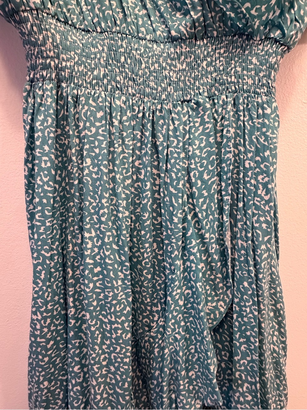NWT Teal Floral High Low Maxi Dress Flutter Sleeve Elastic Waist Sea Foam Green - Picture 7 of 12